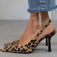 Leopard print backless high heel shoes