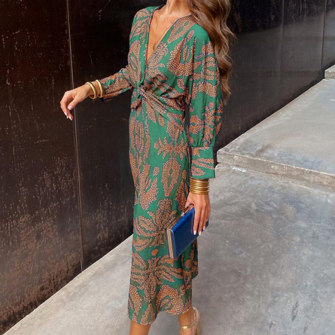 Isadora™ – Elegant Midi Dress with Timeless Charm Print