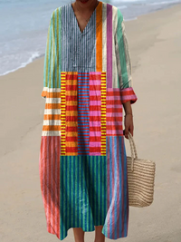 Retro dress with geometric print for women