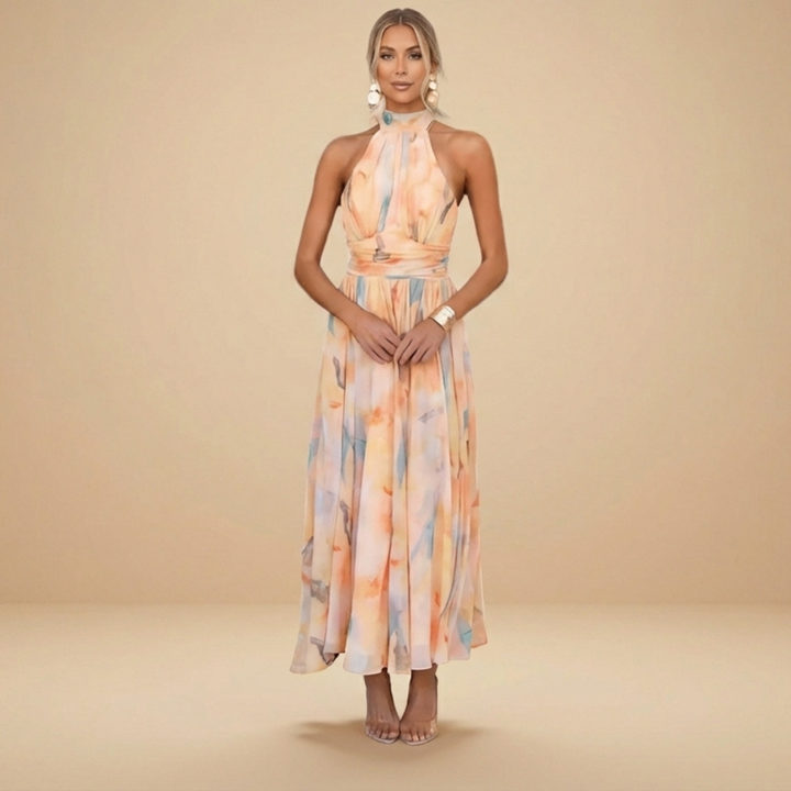 ESTHER | HALTERNECK WATERCOLOUR PRINT DRESS